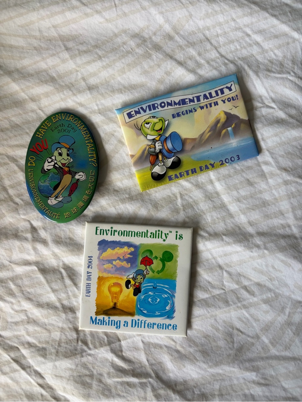 Disney Environmentalality Earth Day Pins - Green, Blue, Yellow